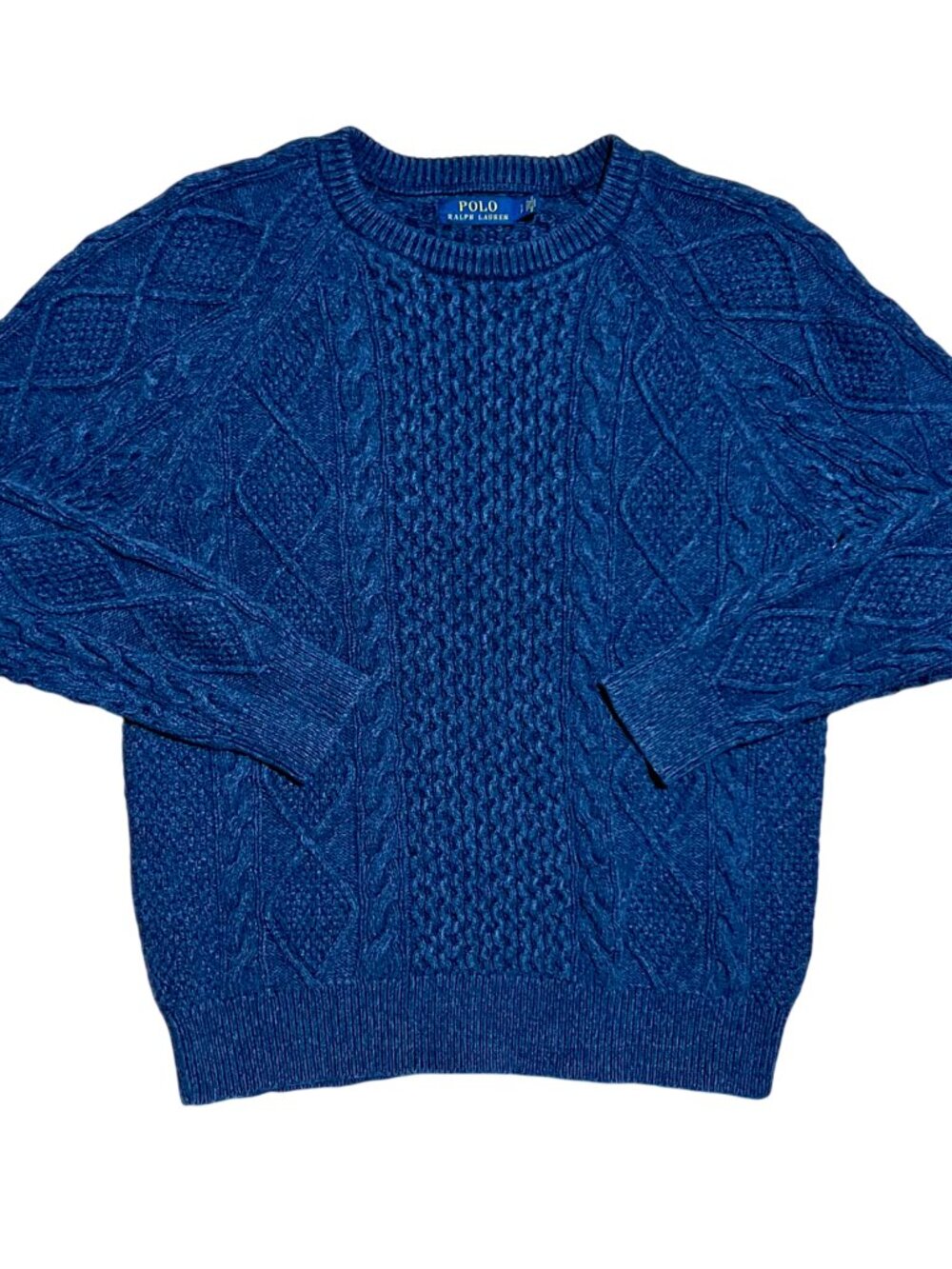Polo Ralph Lauren Fisherman Cable Knit Blue Crewneck Sweater, Men's Small